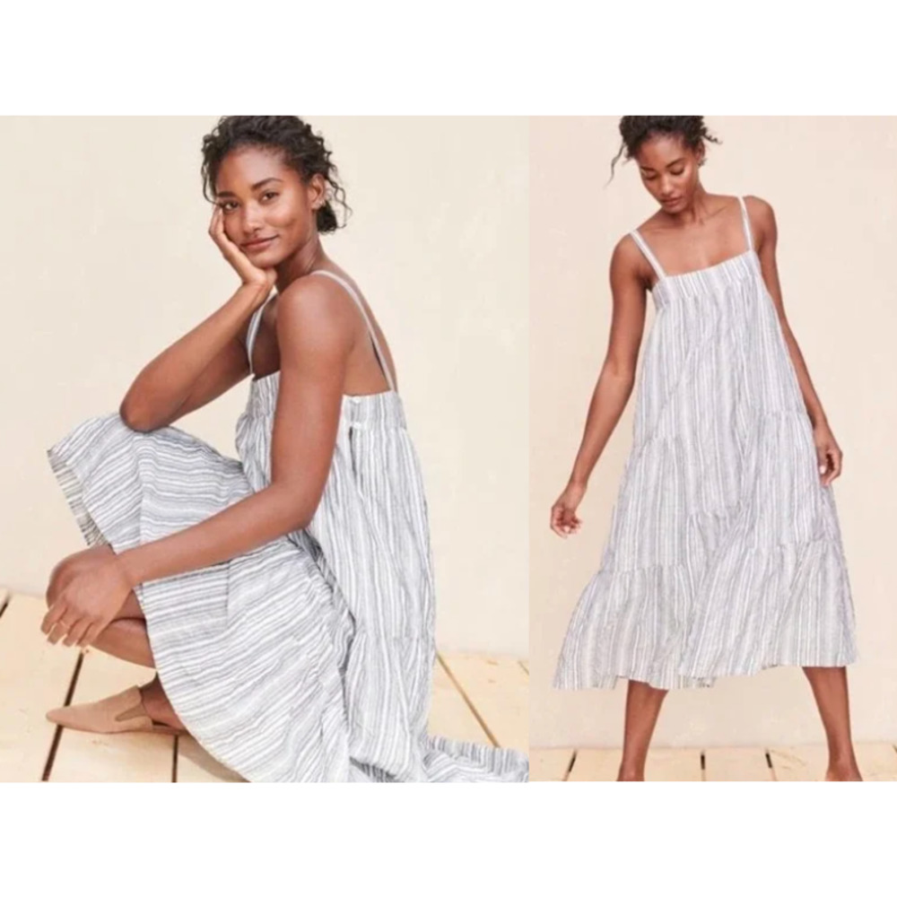 Jenni Kayne White and Light Gray Striped Midi Sundress
